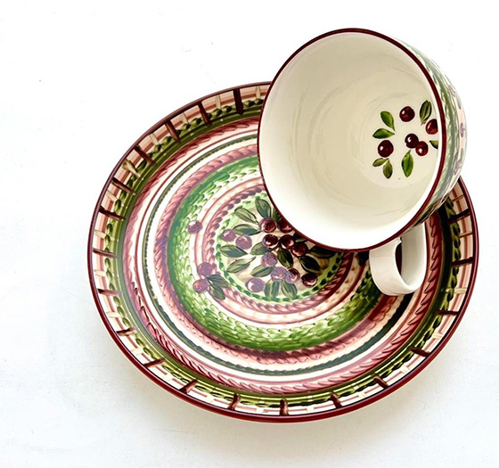 чашка и тарелка с росписью фарфор