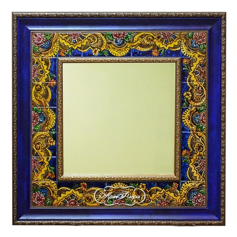 "Павлопасадский платок" в синем багете , 90 х 90 см