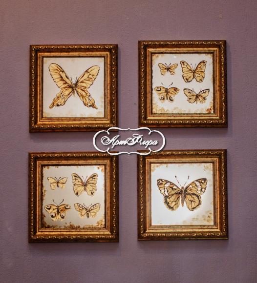 Коллекция мини зеркал, 17 х 17 см "Бабочки на стене"